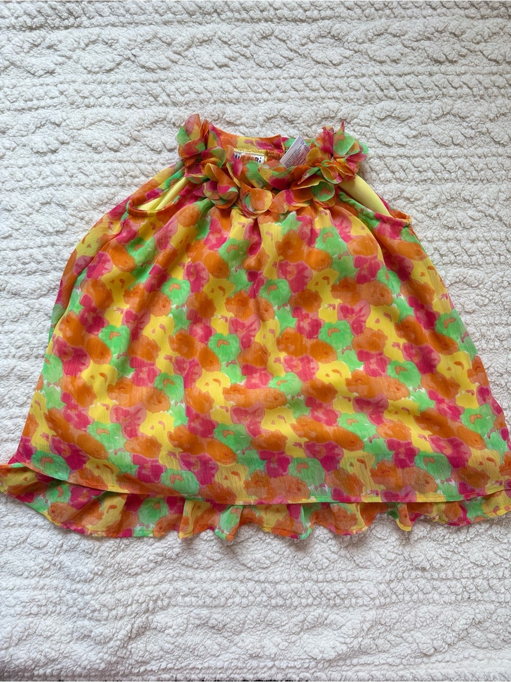 Kids Blueberi Boulevard Dress Yellow Pink Orange Green Floral Halter Ruffle 2T - Picture 5 of 7